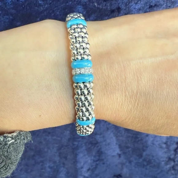 Blue Caviar Blue Single Station Diamond Caviar Bracelet9mm from Lagos Sz M(7)